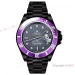 Swiss Rolex Blaken GMT-Master II Watch 2824 DLC Steel Purple Bezel